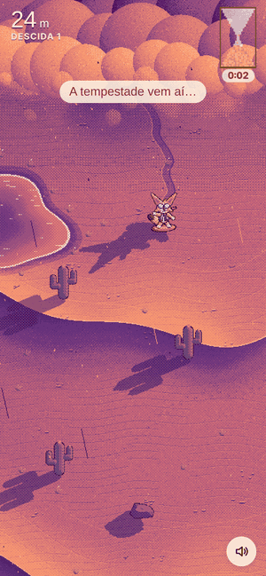Animação: no fim da tarde, a parede de areia avança e cobre a tela.
