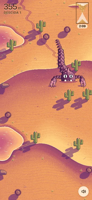 O bicho da areia, roxo e com pinças, sai da areia perto do feneco no pôr do sol.