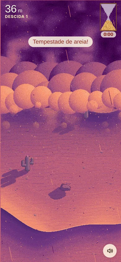 A tempestade de areia em tons de roxo e laranja no fim da tarde.